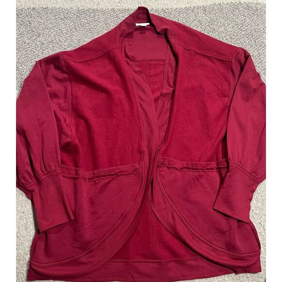 Lularoe Kennedy Raw Edge Cardigan Womens Sz Medium Red Mixed Media Comfy Sweater - Picture 1 of 10